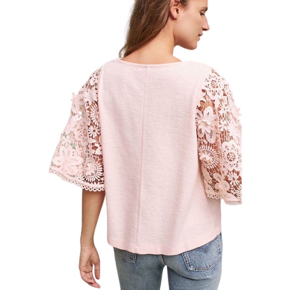 EUC Anthropologie Eri + Ali Pink Floral Samara Lace Top- Size Medium - Picture 3 of 5